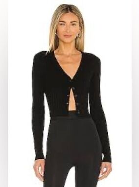 525 America Rib Cropped V-Neck Cardigan Black Small